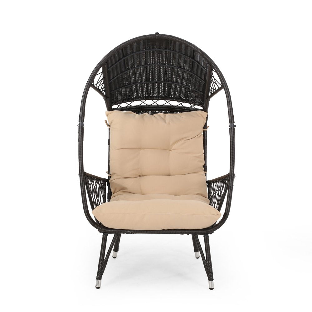 Brown Metal Outdoor Egg Chair with Brown Cushion - 37-inch