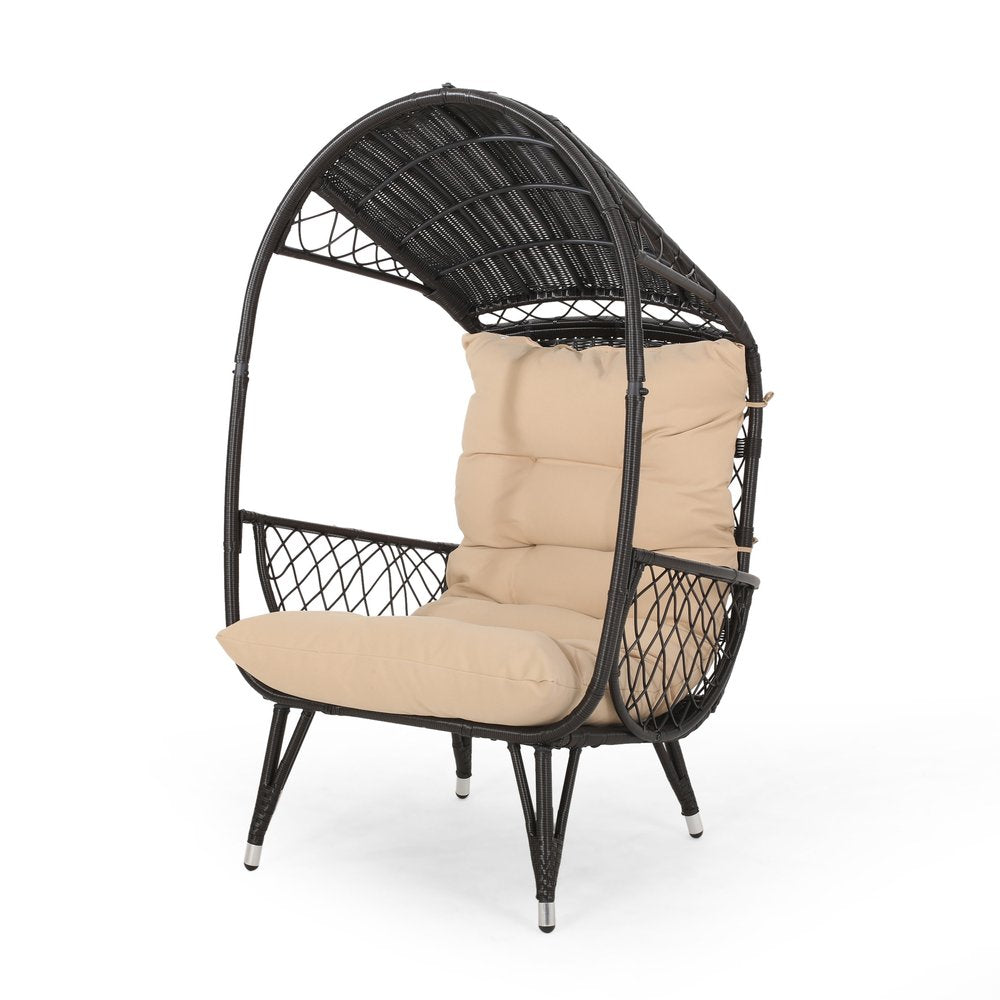 Brown Metal Outdoor Egg Chair with Brown Cushion - 37-inch