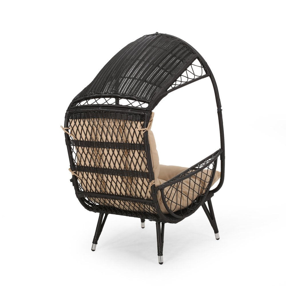 Brown Metal Outdoor Egg Chair with Brown Cushion - 37-inch
