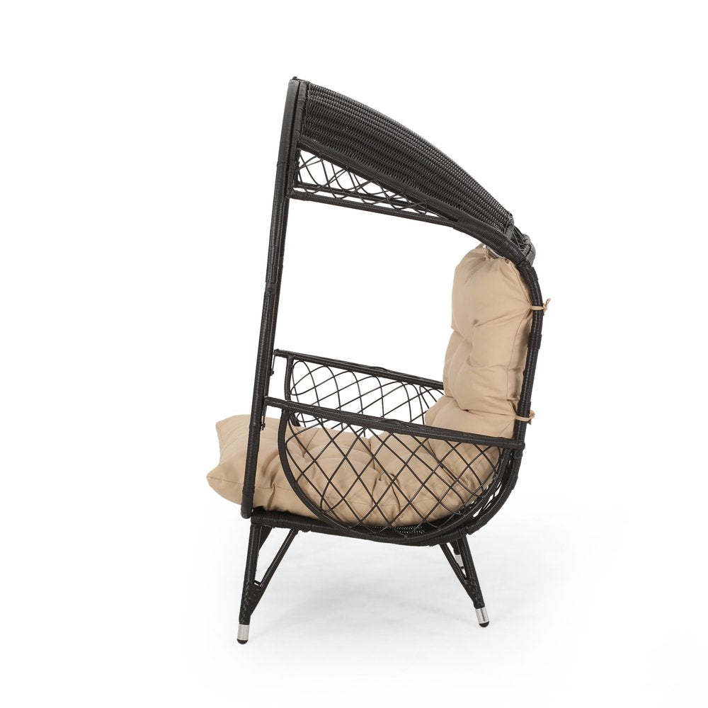 Brown Metal Outdoor Egg Chair with Brown Cushion - 37-inch