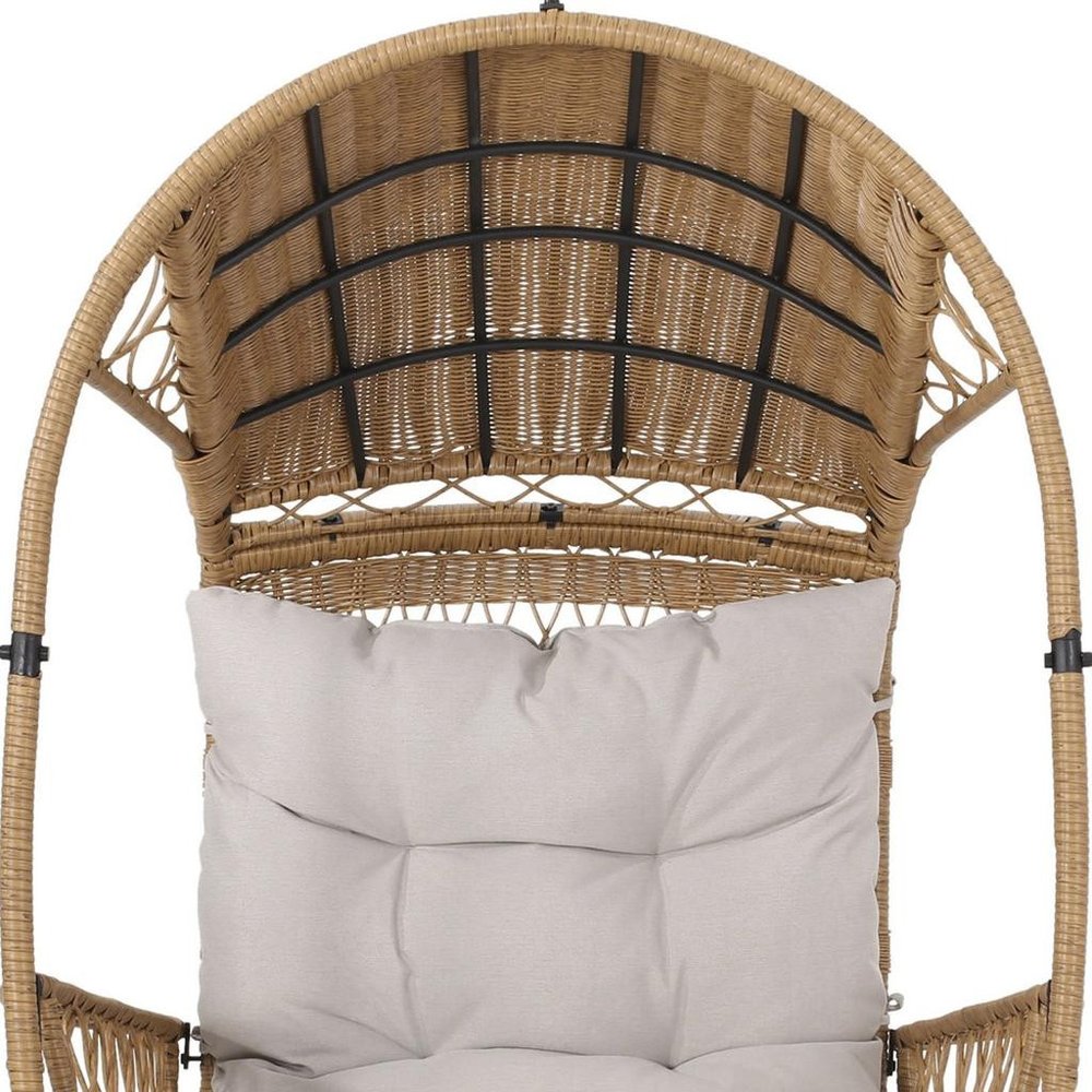 Beige Metal Outdoor Egg Chair with Beige Cushion - 37-inch