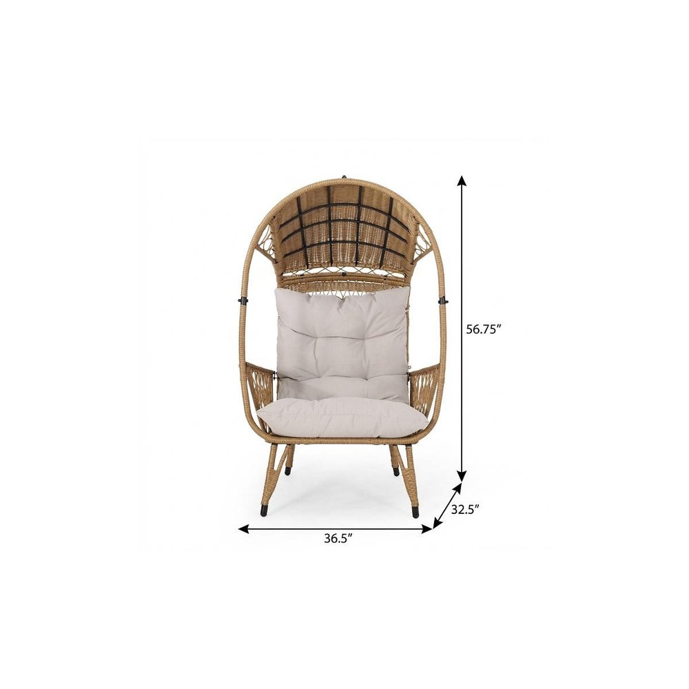 Beige Metal Outdoor Egg Chair with Beige Cushion - 37-inch