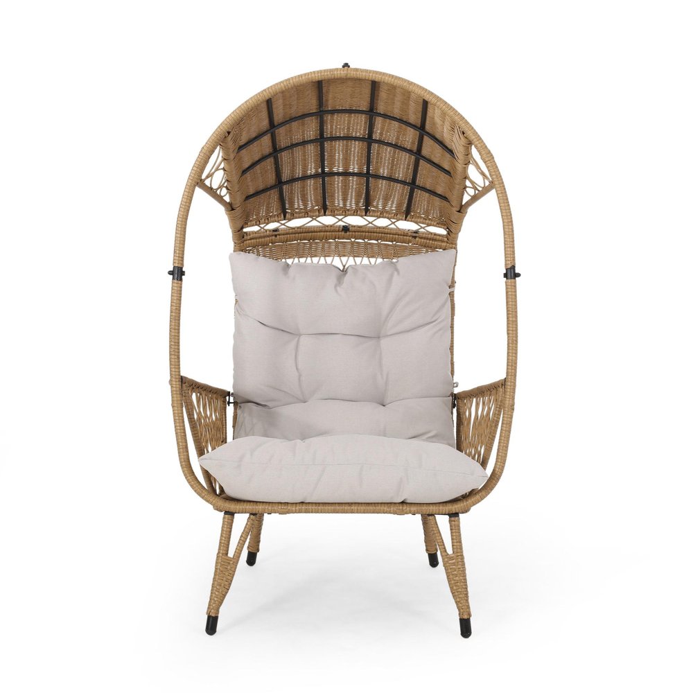 Beige Metal Outdoor Egg Chair with Beige Cushion - 37-inch