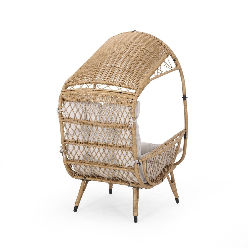 Beige Metal Outdoor Egg Chair with Beige Cushion - 37-inch