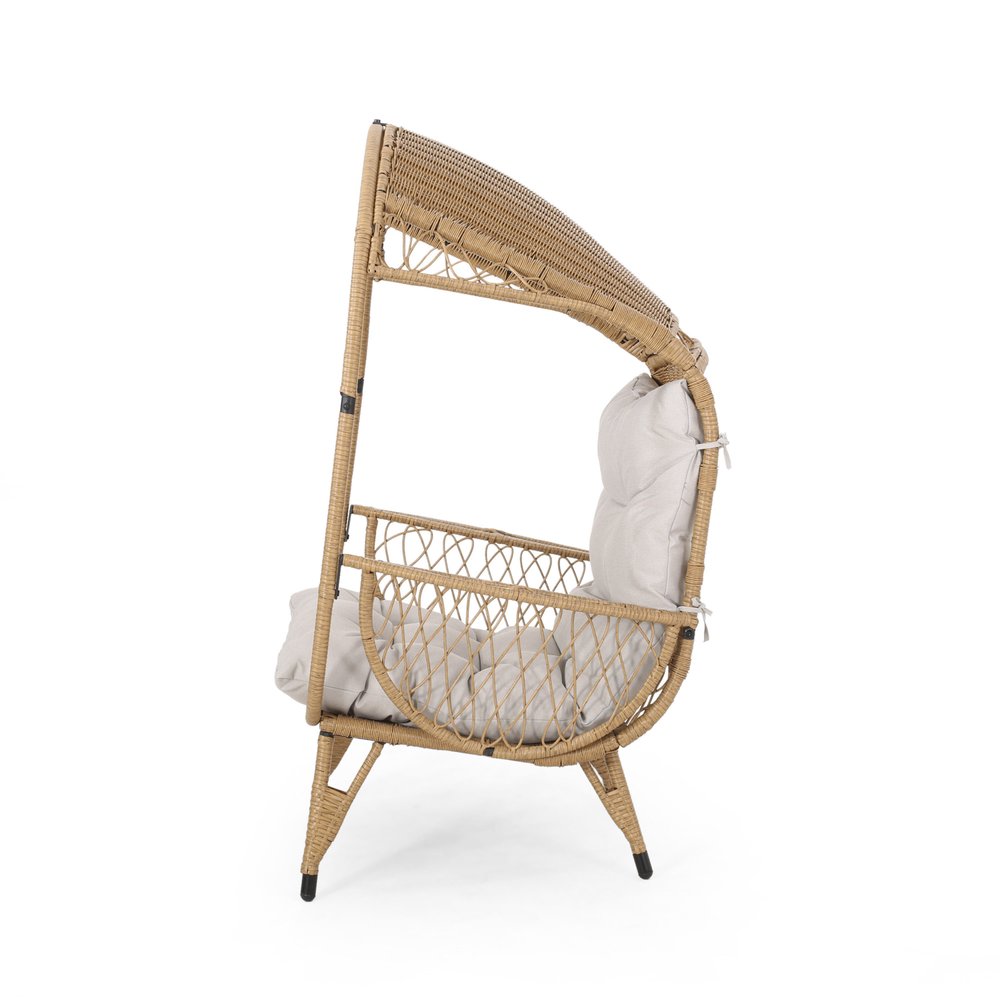 Beige Metal Outdoor Egg Chair with Beige Cushion - 37-inch