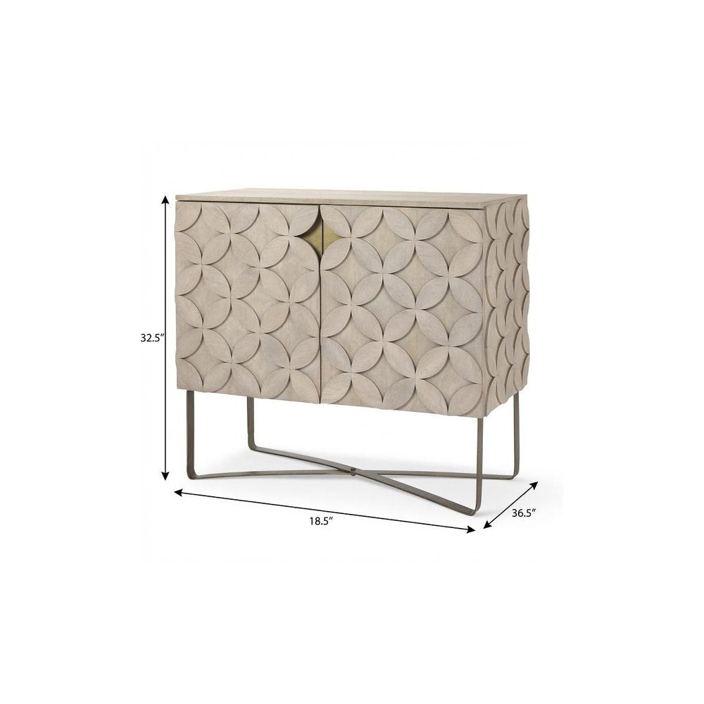 Brown and Gold Solid Wood and Metal Accent Cabinet with Two Doors - 19-inch