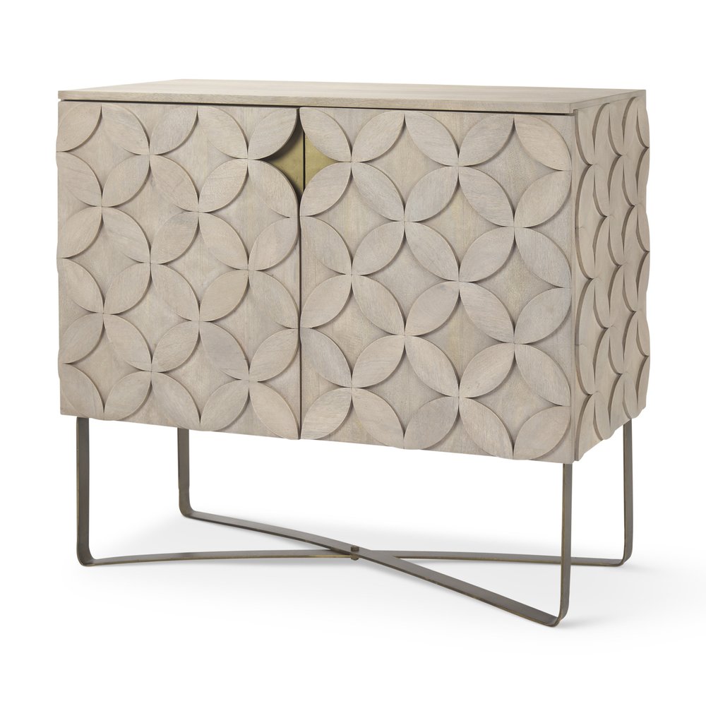 Brown and Gold Solid Wood and Metal Accent Cabinet with Two Doors - 19-inch