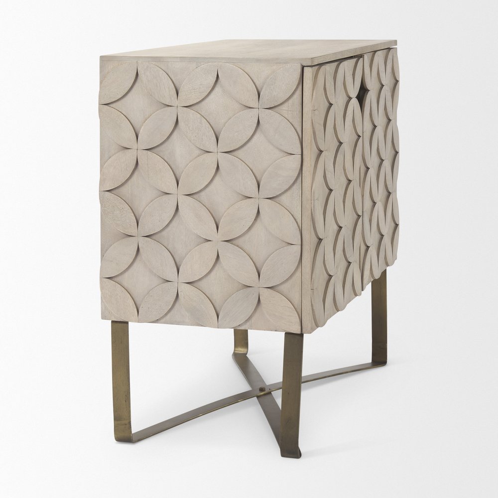 Brown and Gold Solid Wood and Metal Accent Cabinet with Two Doors - 19-inch