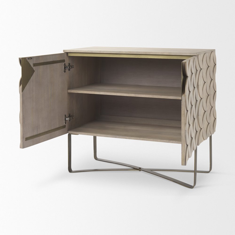 Brown and Gold Solid Wood and Metal Accent Cabinet with Two Doors - 19-inch