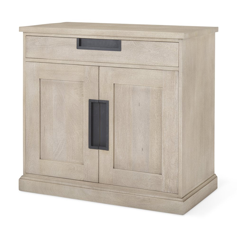 Brown Solid Wood Accent Cabinet with Two Doors and One Drawer - 19-inch