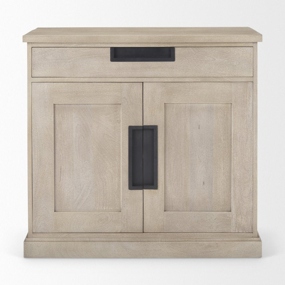 Brown Solid Wood Accent Cabinet with Two Doors and One Drawer - 19-inch
