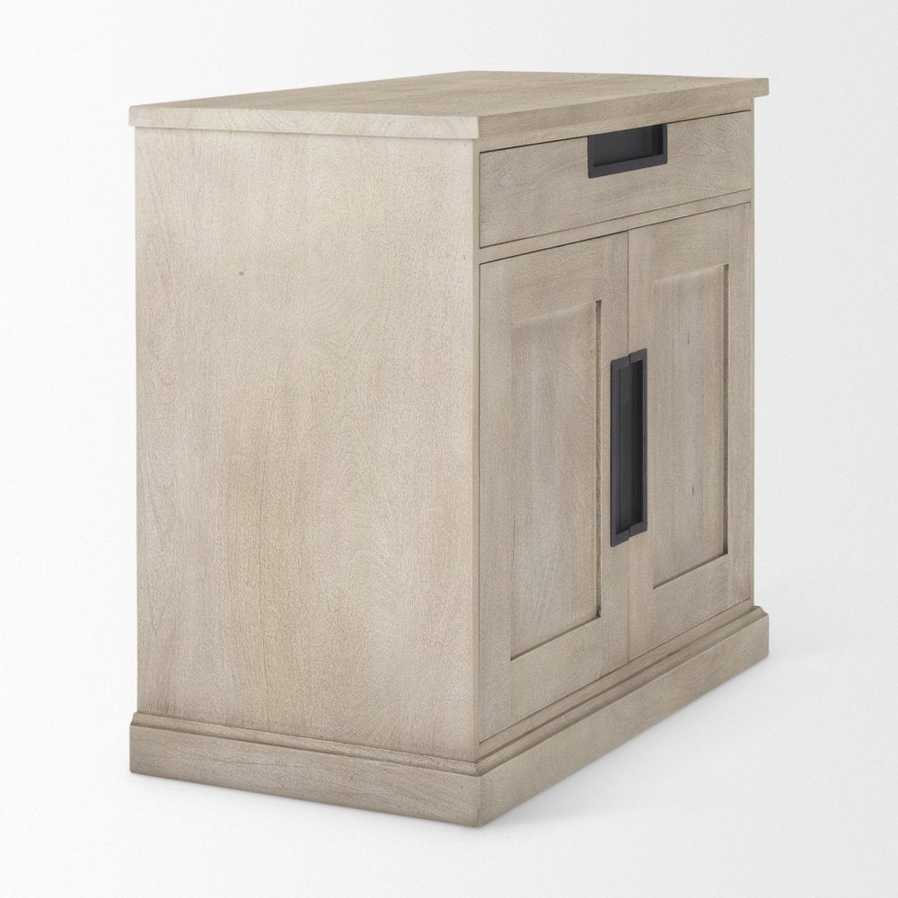 Brown Solid Wood Accent Cabinet with Two Doors and One Drawer - 19-inch