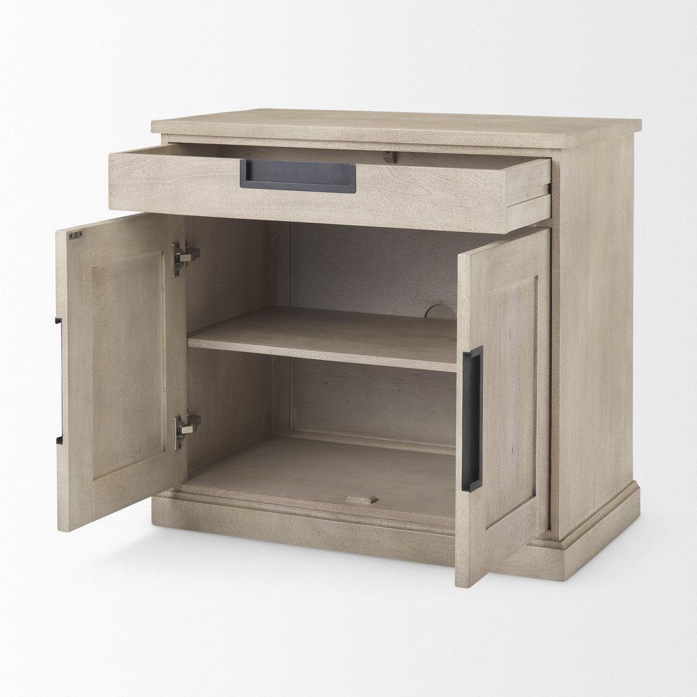 Brown Solid Wood Accent Cabinet with Two Doors and One Drawer - 19-inch