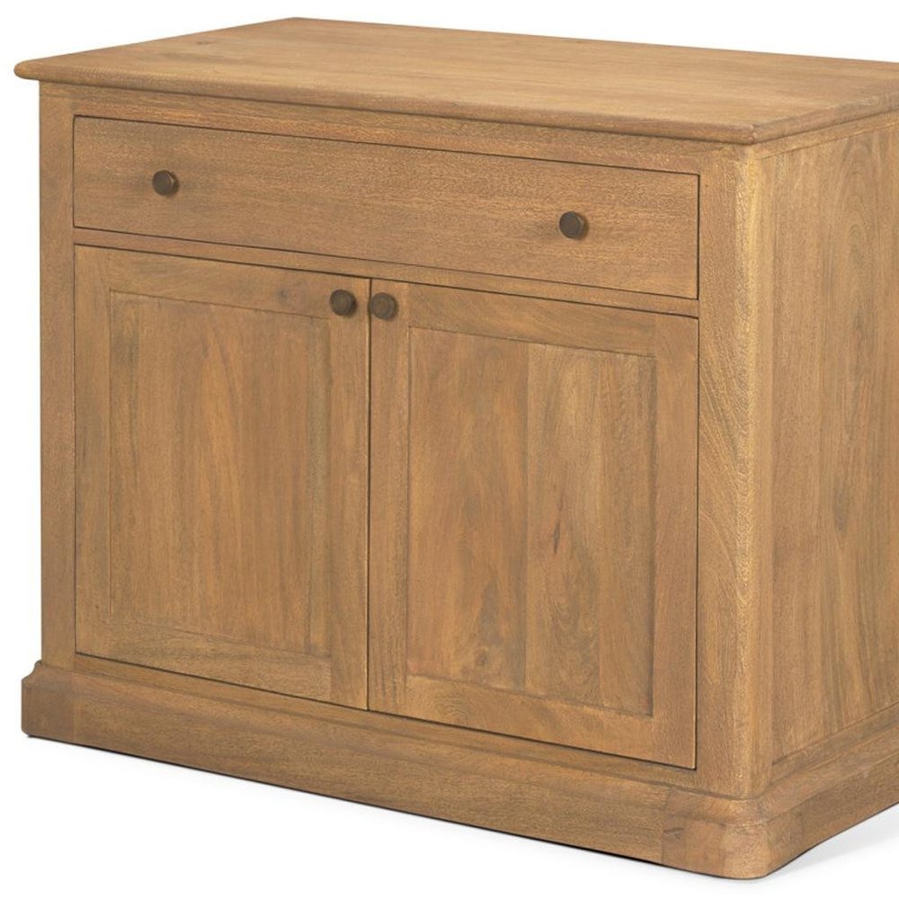 Brown Solid Wood Accent Cabinet with Two Doors and One Drawer - 19-inch
