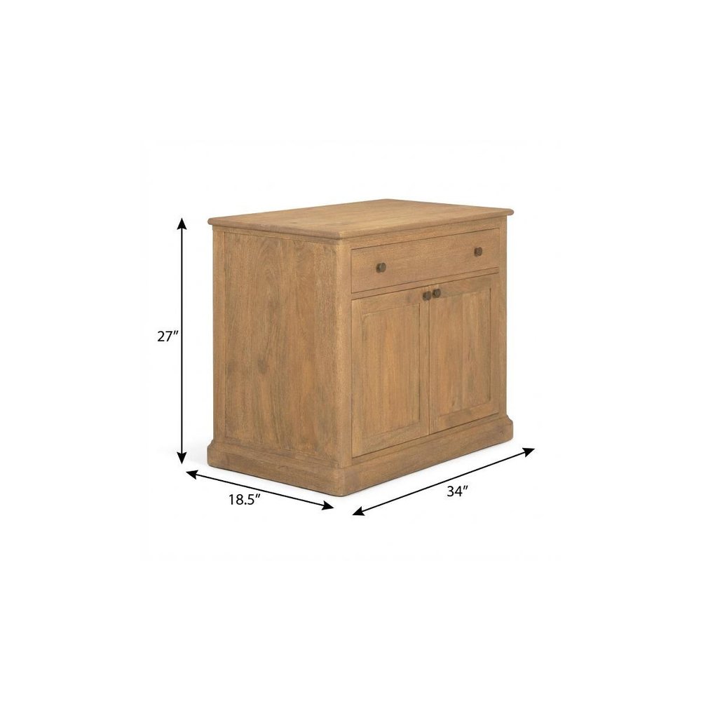 Brown Solid Wood Accent Cabinet with Two Doors and One Drawer - 19-inch