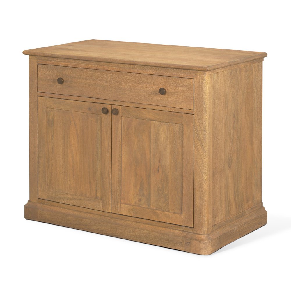 Brown Solid Wood Accent Cabinet with Two Doors and One Drawer - 19-inch