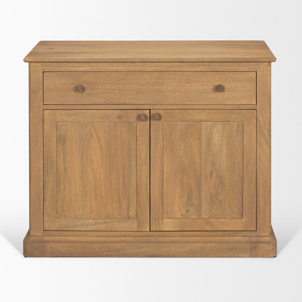 Brown Solid Wood Accent Cabinet with Two Doors and One Drawer - 19-inch
