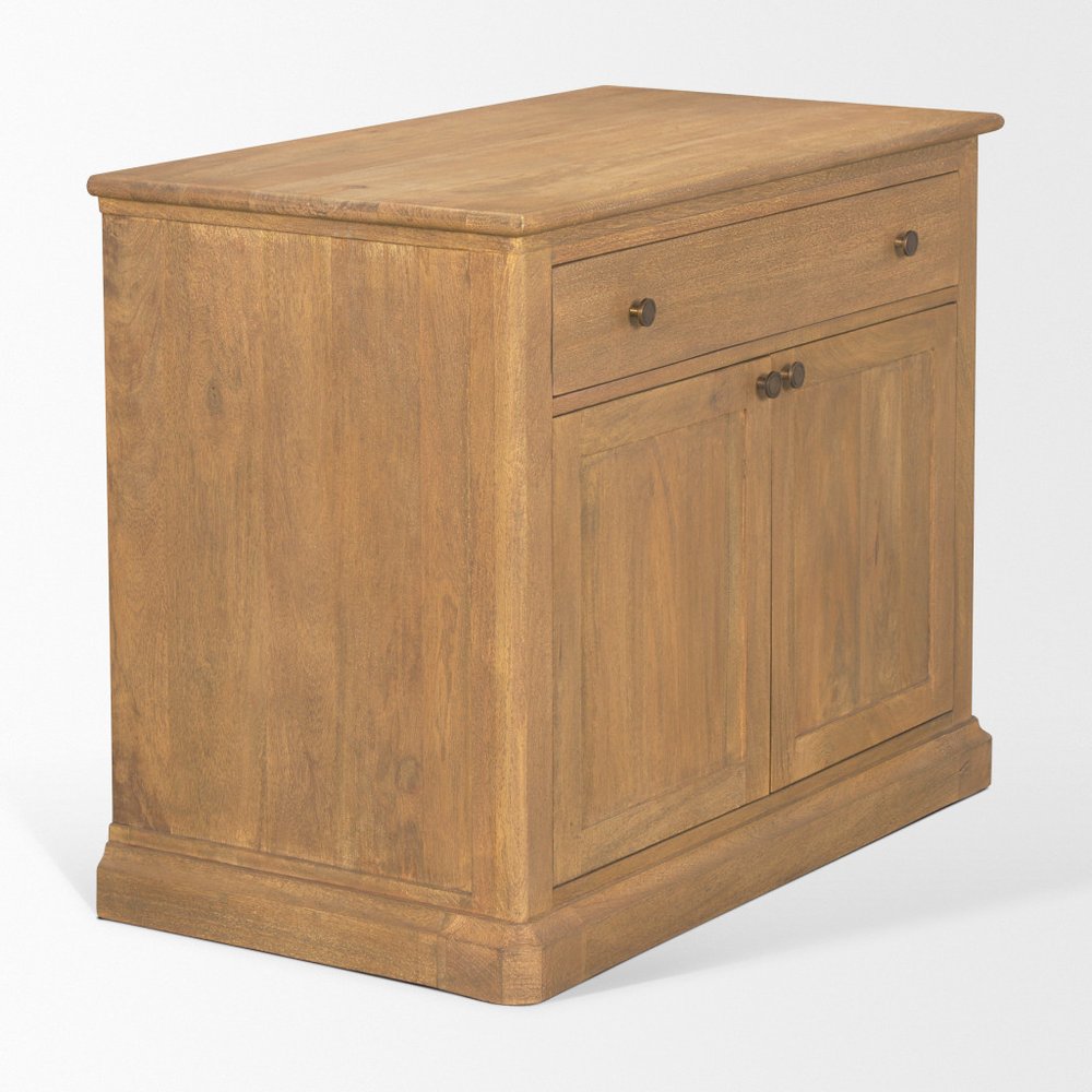 Brown Solid Wood Accent Cabinet with Two Doors and One Drawer - 19-inch
