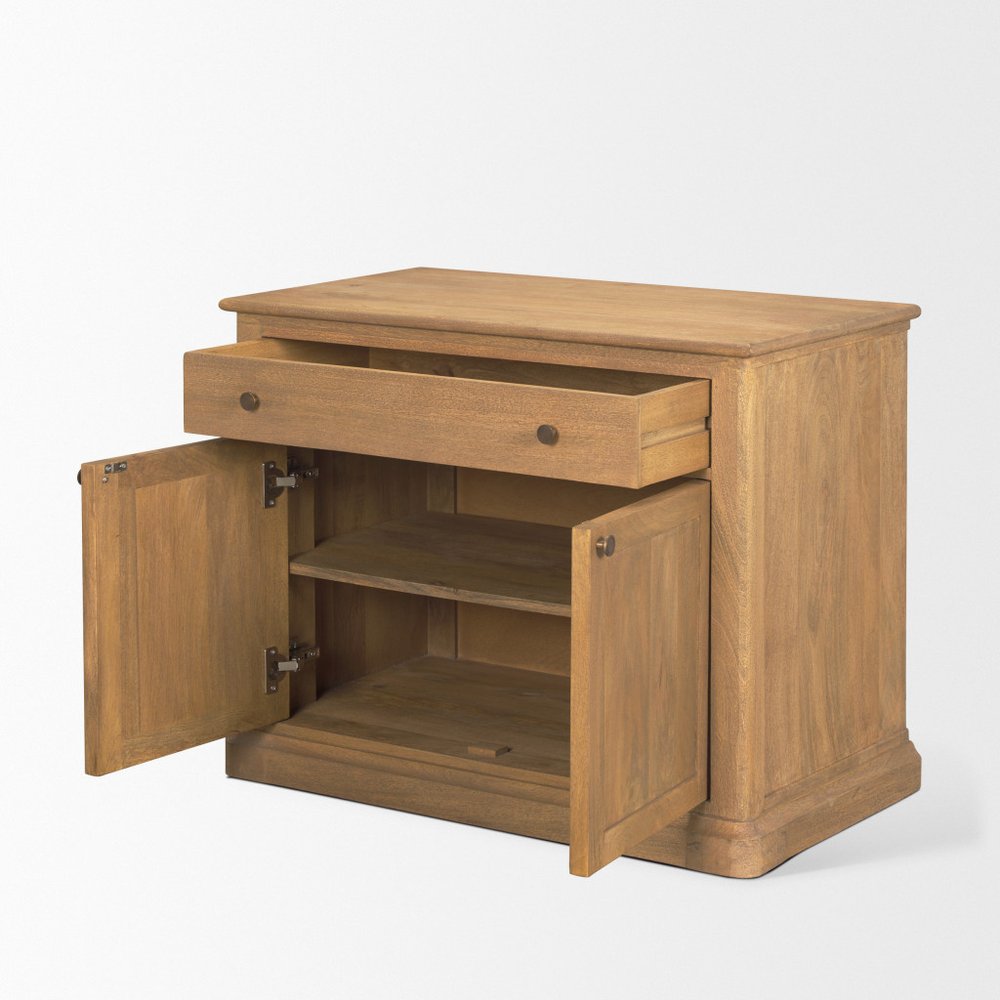 Brown Solid Wood Accent Cabinet with Two Doors and One Drawer - 19-inch