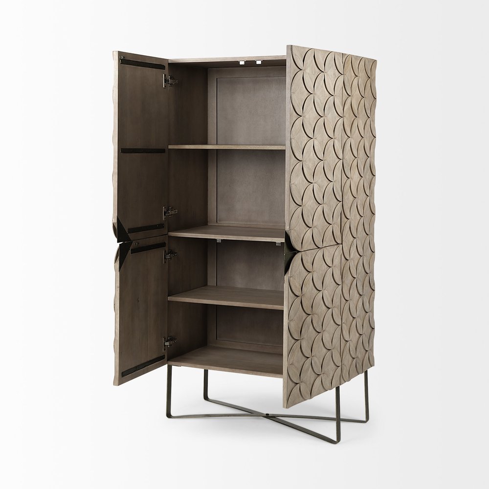 Brown and Gold Solid Wood and Metal Curio Cabinet with Four Doors - 18-inch