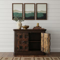 Dark Brown Distressed Solid Wood Carved Geometric Sideboard with Two Doors