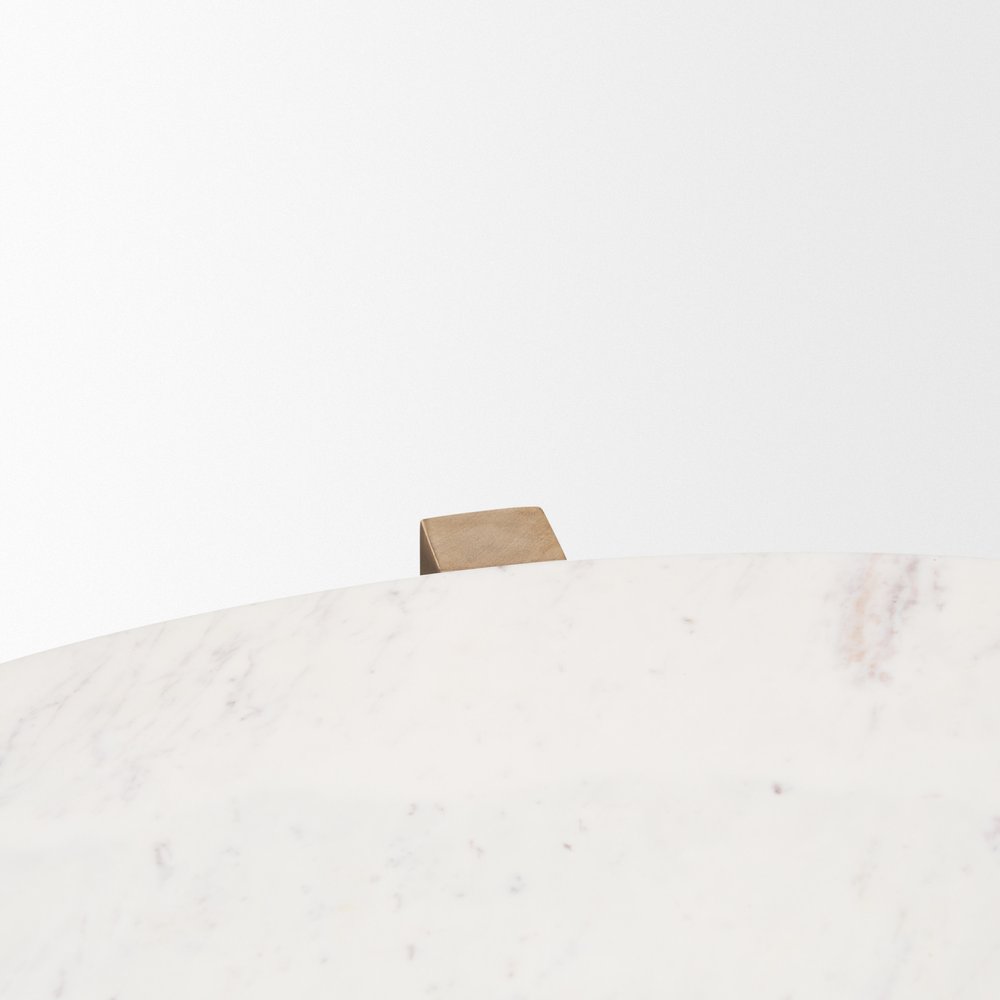 White and Brown Marble and Solid Wood Round Coffee Table - 48-inch