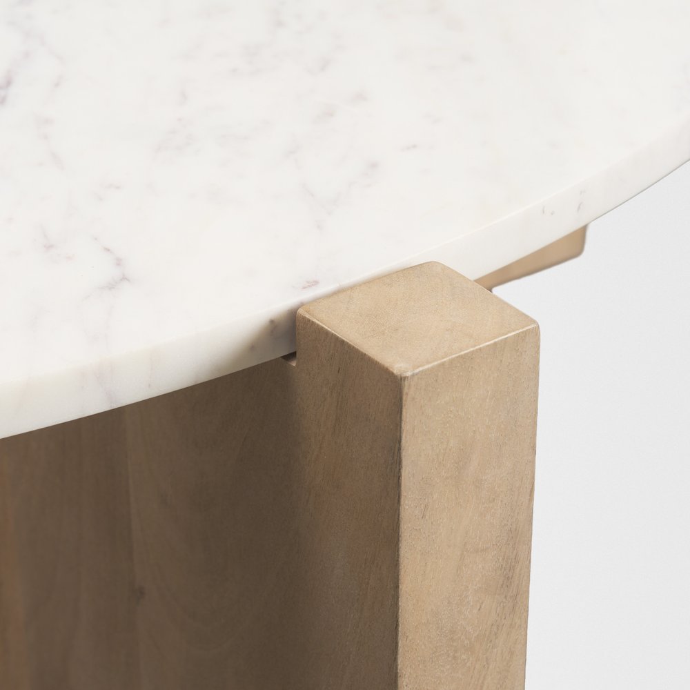 White and Brown Marble and Solid Wood Round Coffee Table - 48-inch