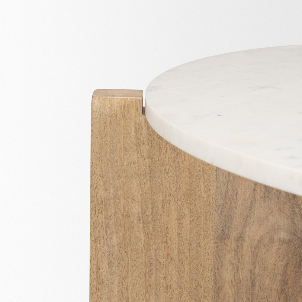 White and Brown Marble and Solid Wood Round Coffee Table - 48-inch