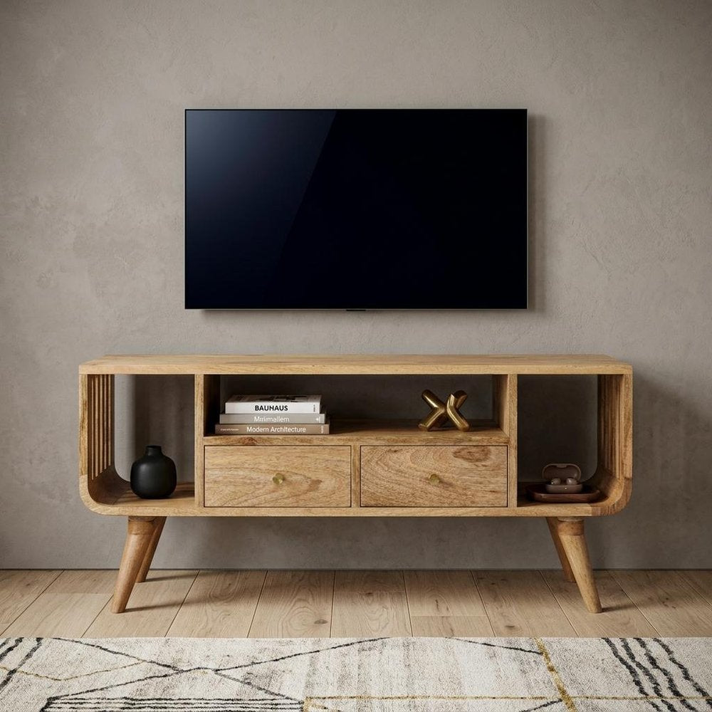 Brown Solid Wood Enclosed and Open Storage TV Stand - 43-inch