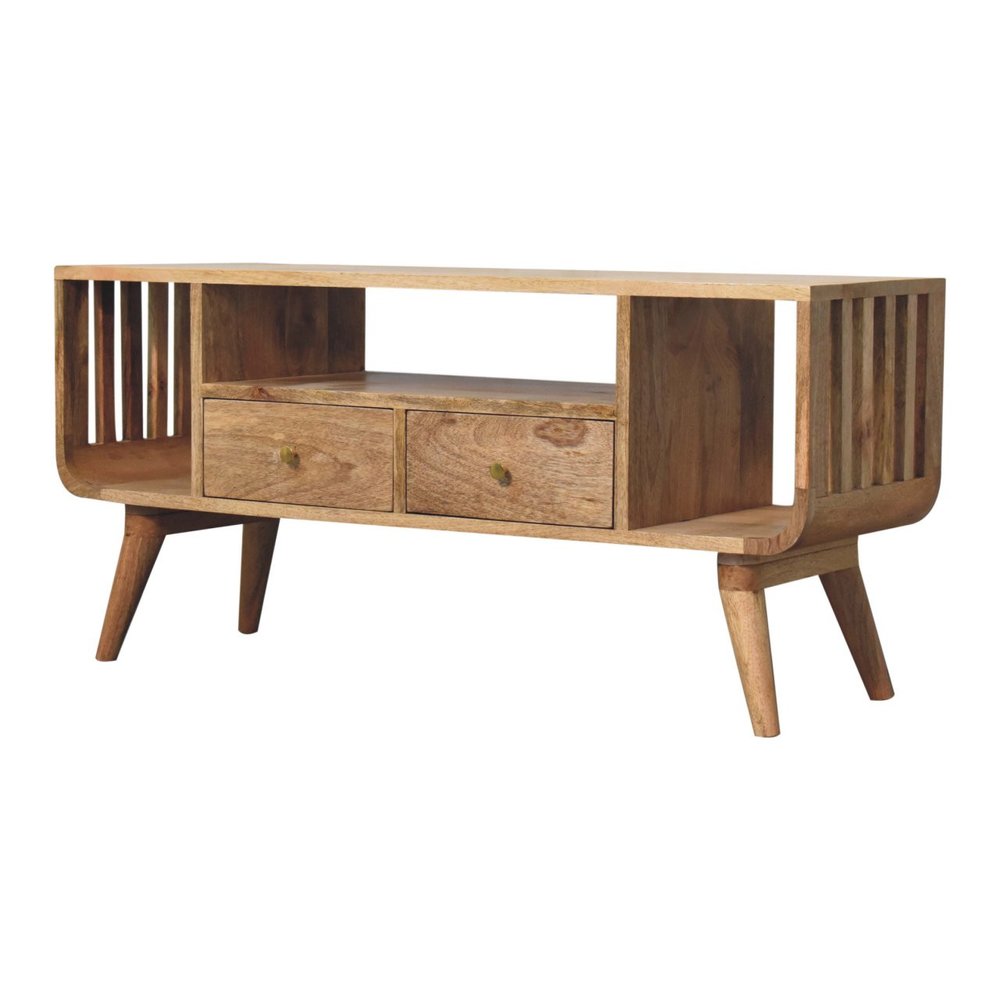 Brown Solid Wood Enclosed and Open Storage TV Stand - 43-inch