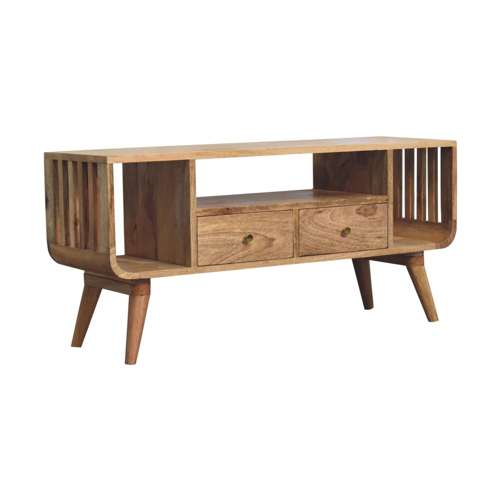 Brown Solid Wood Enclosed and Open Storage TV Stand - 43-inch