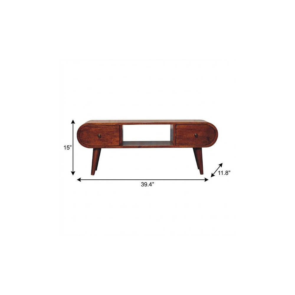 Brown Solid Wood Enclosed and Open Storage TV Stand - 39-inch