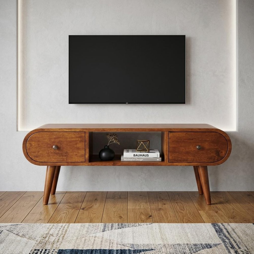 Brown Solid Wood Enclosed and Open Storage TV Stand - 39-inch