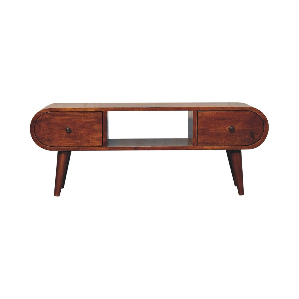 Brown Solid Wood Enclosed and Open Storage TV Stand - 39-inch