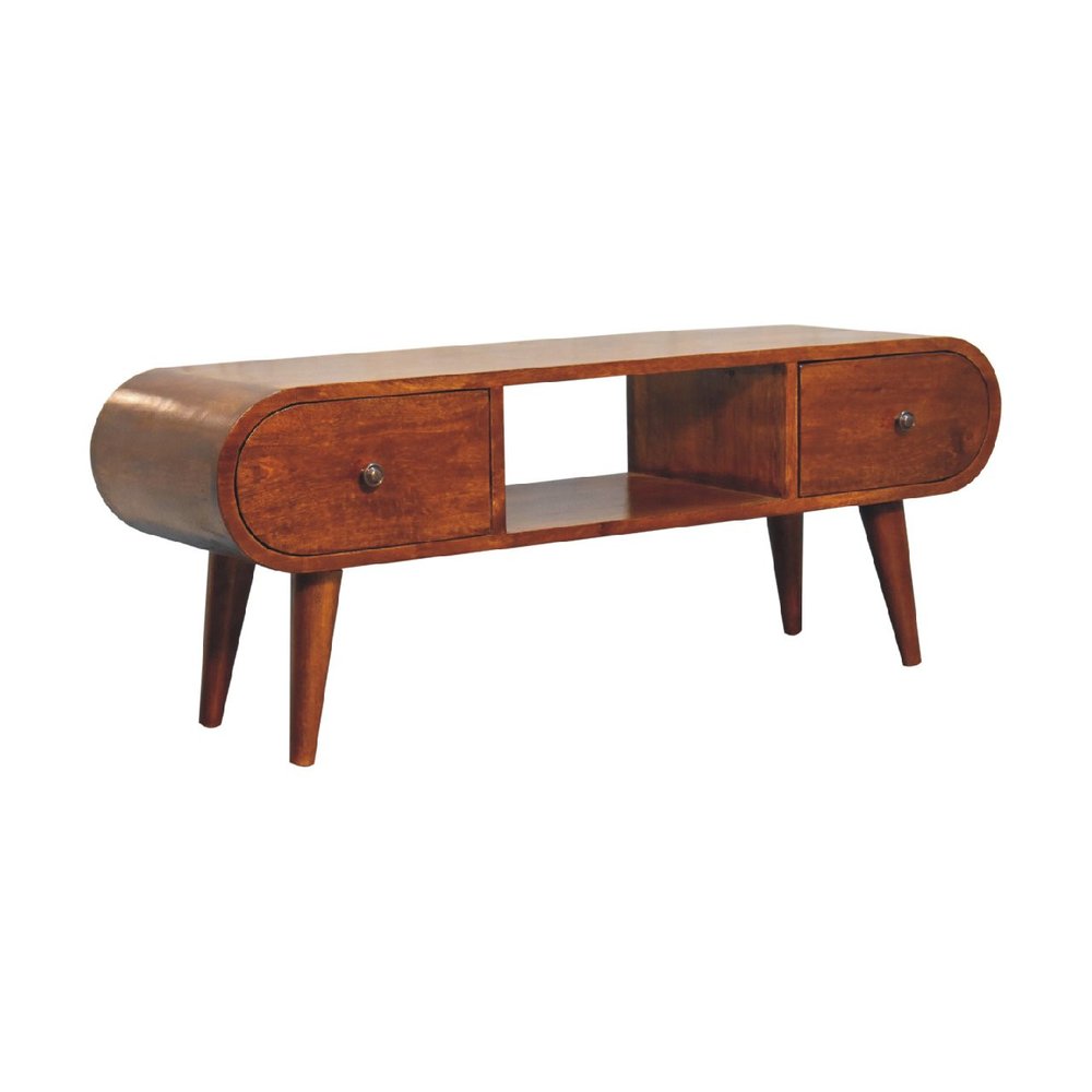Brown Solid Wood Enclosed and Open Storage TV Stand - 39-inch