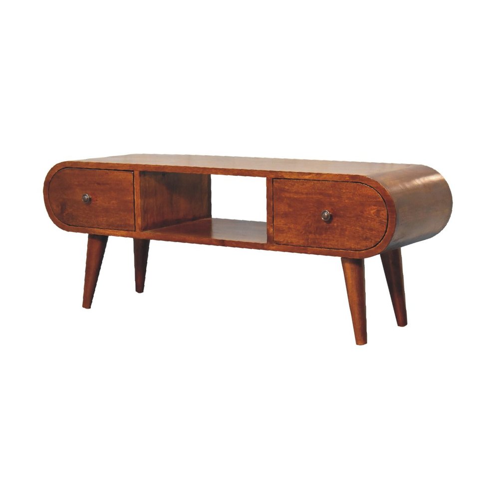 Brown Solid Wood Enclosed and Open Storage TV Stand - 39-inch