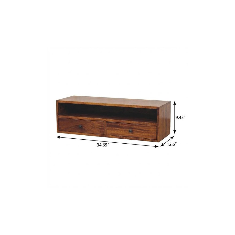 Brown Solid Wood Floating Mount TV Stand - 35-inch