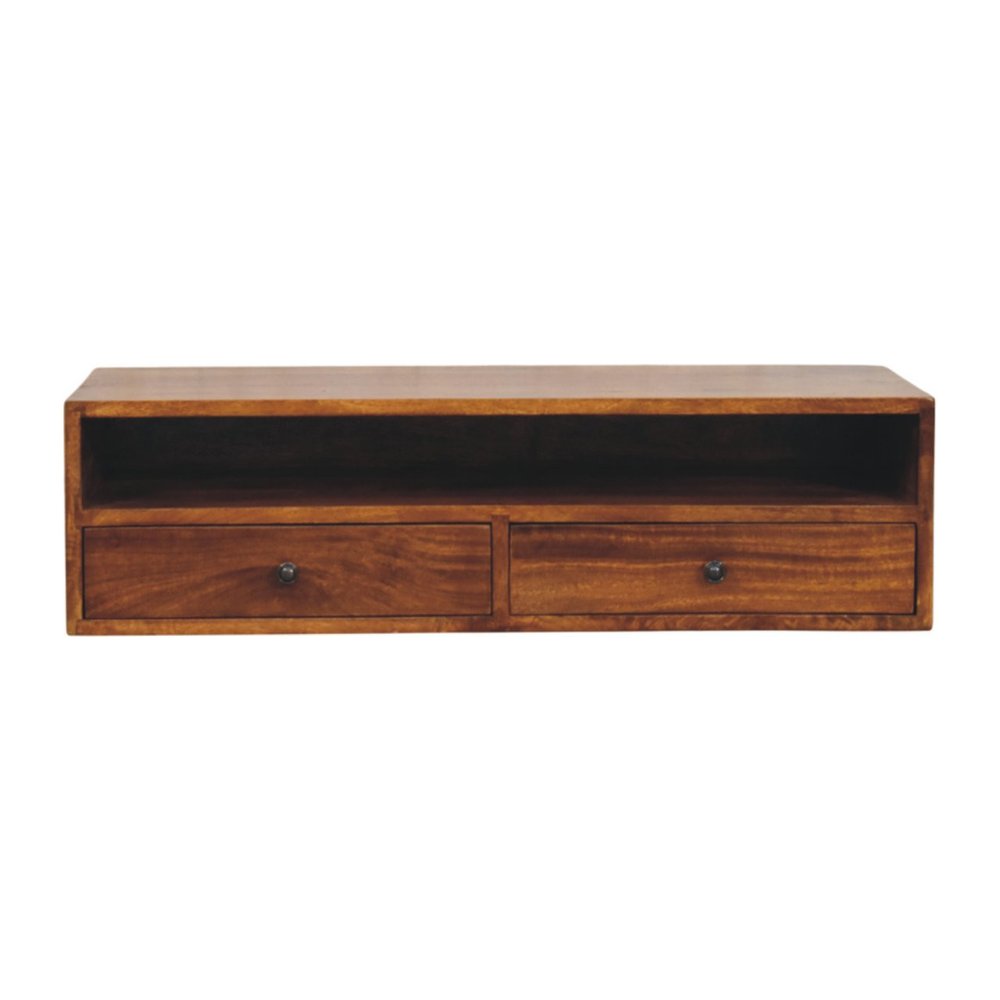 Brown Solid Wood Floating Mount TV Stand - 35-inch