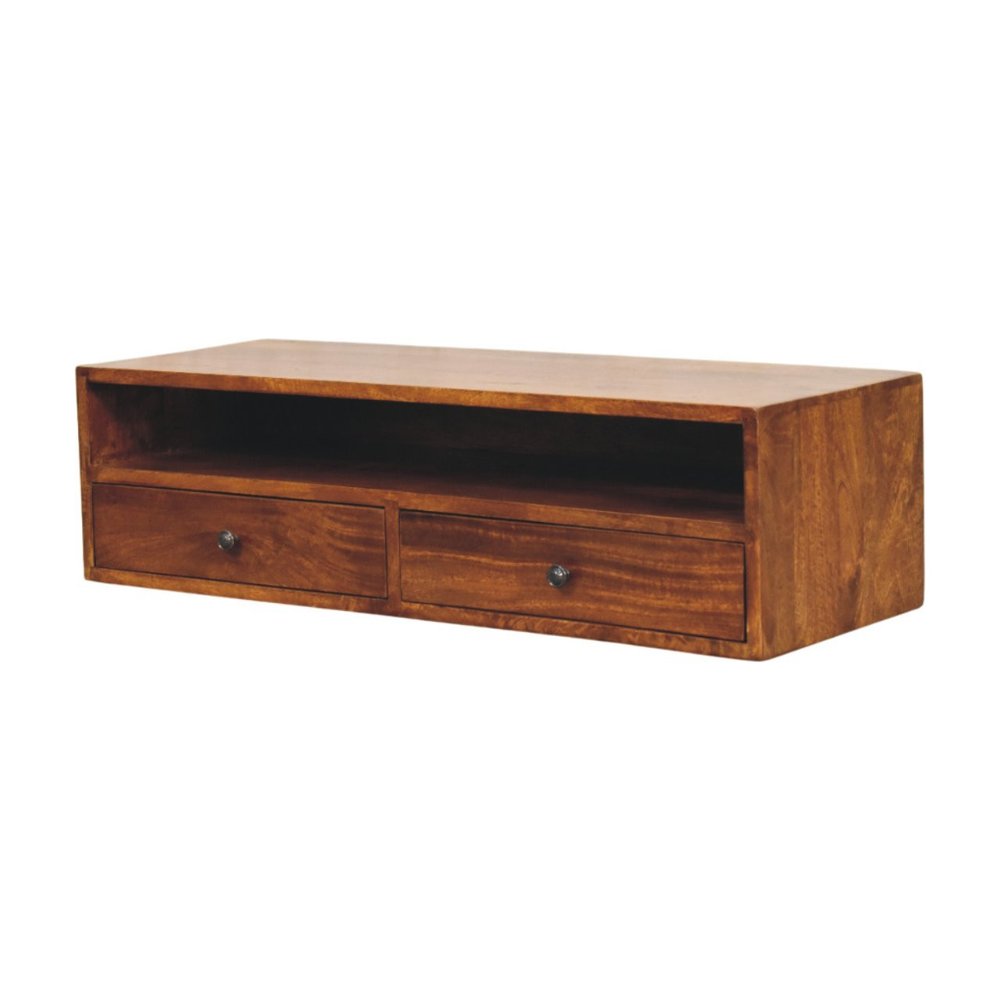 Brown Solid Wood Floating Mount TV Stand - 35-inch