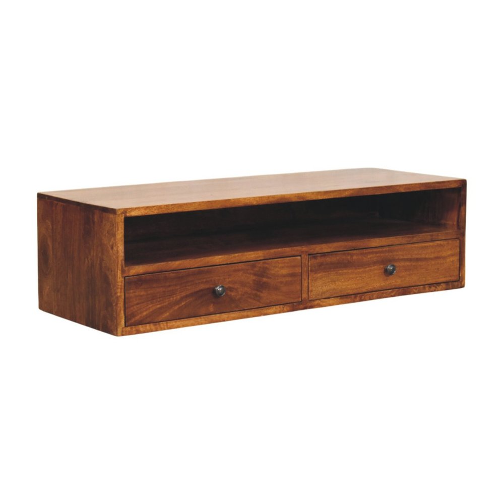 Brown Solid Wood Floating Mount TV Stand - 35-inch
