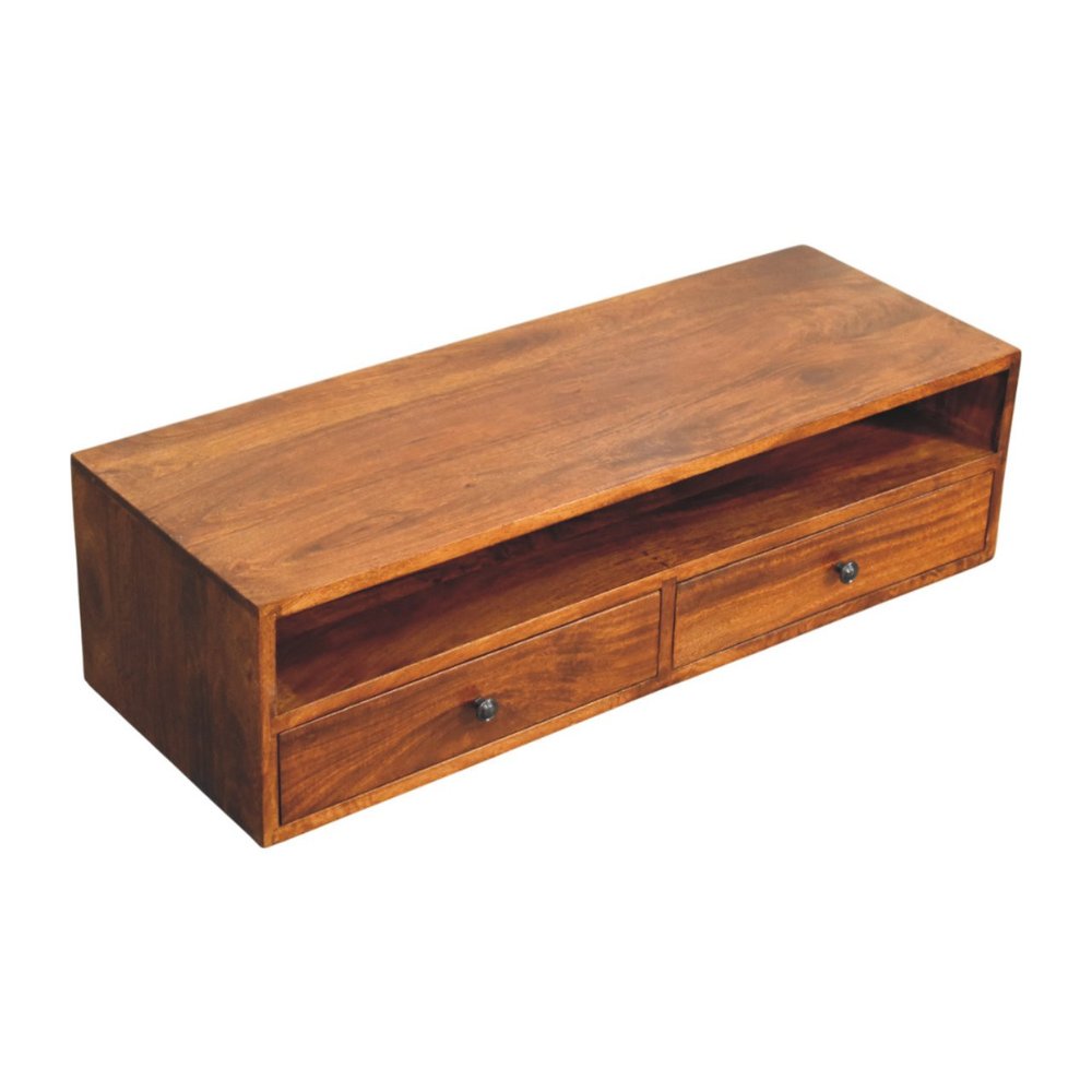 Brown Solid Wood Floating Mount TV Stand - 35-inch