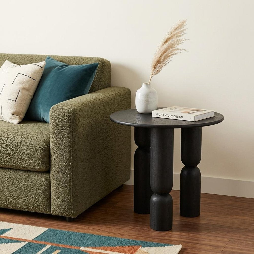 Black Solid Wood Round End Table - 30-inch