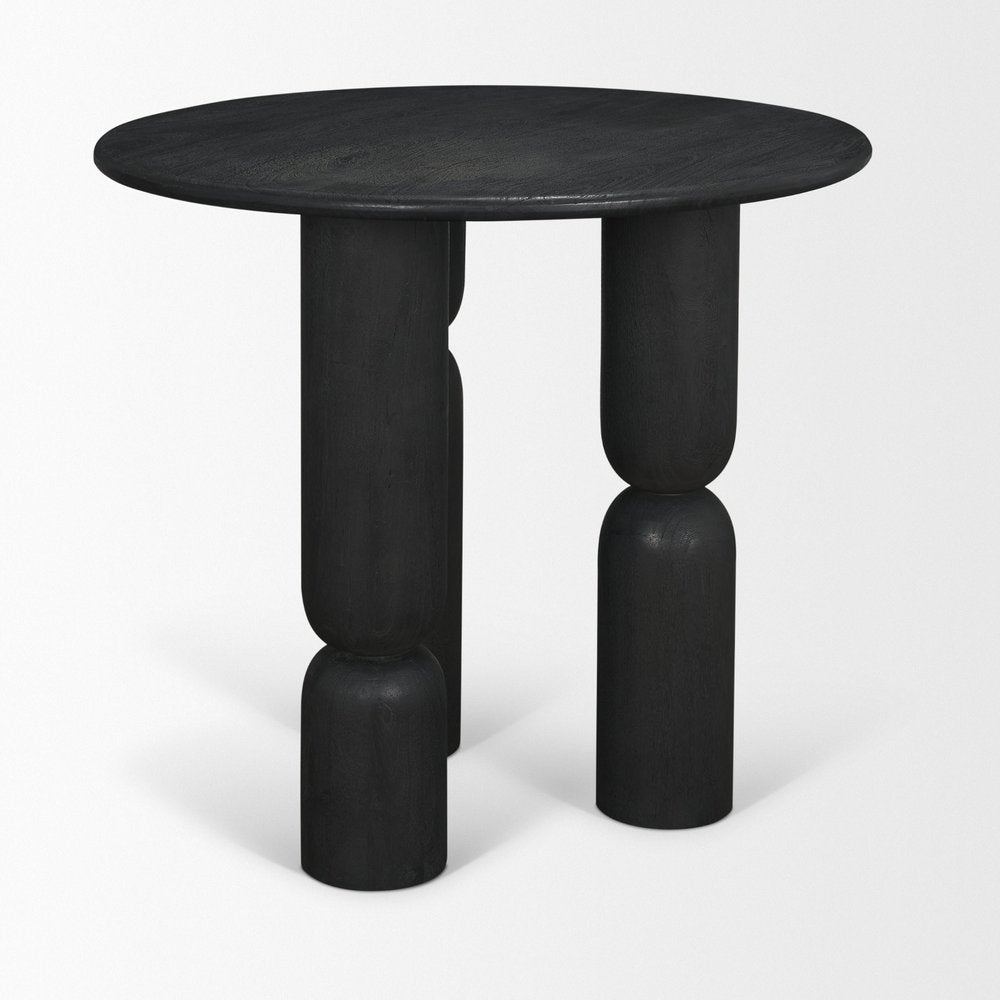 Black Solid Wood Round End Table - 30-inch