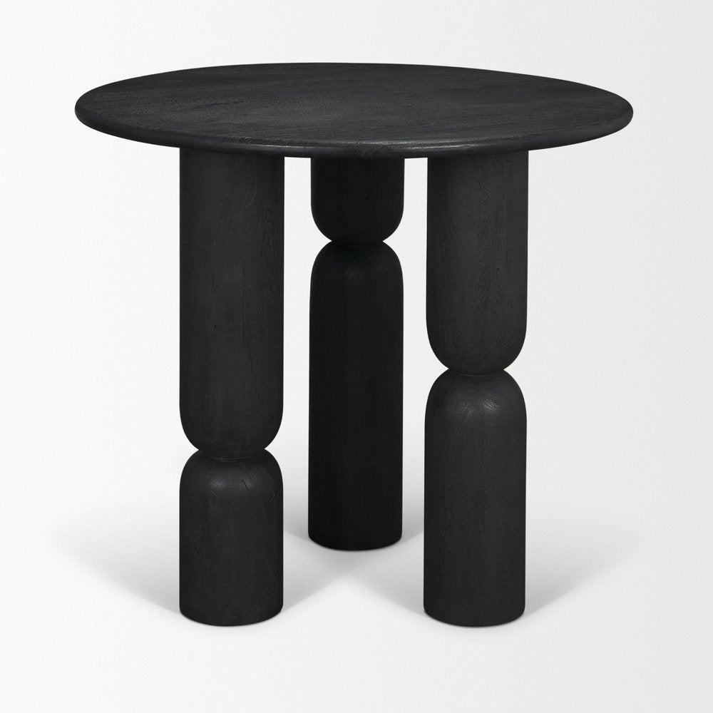 Black Solid Wood Round End Table - 30-inch