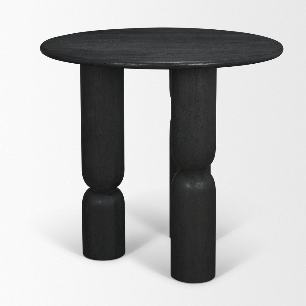 Black Solid Wood Round End Table - 30-inch