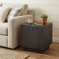 Dark Brown Distressed Solid Wood Square Block End Table - 24-inch
