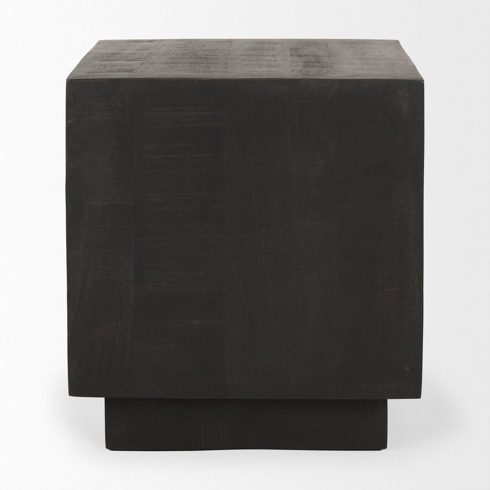Dark Brown Distressed Solid Wood Square Block End Table - 24-inch
