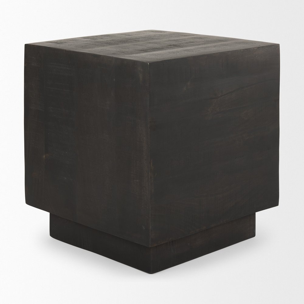 Dark Brown Distressed Solid Wood Square Block End Table - 24-inch
