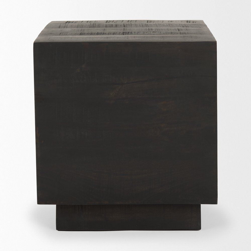 Dark Brown Distressed Solid Wood Square Block End Table - 24-inch