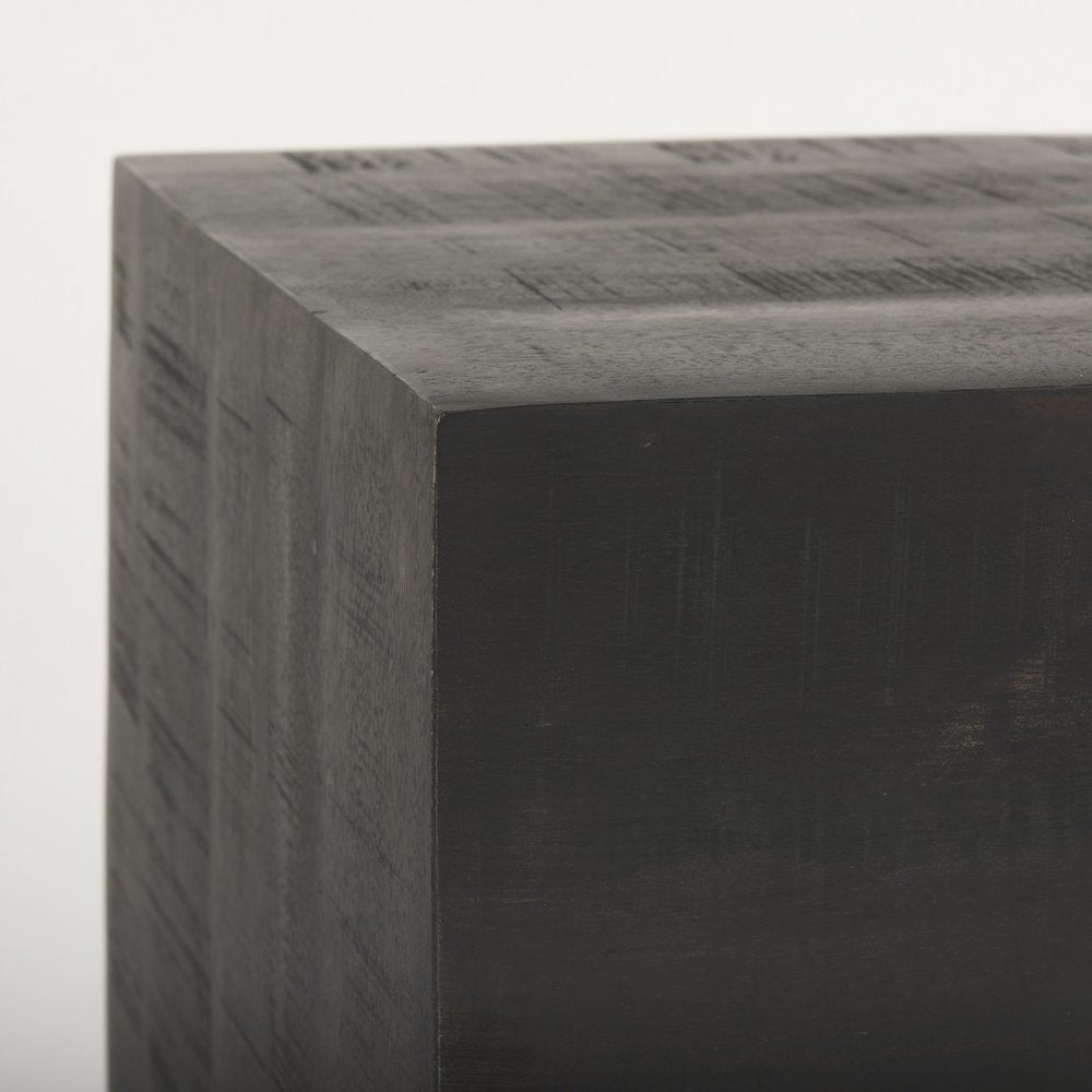 Dark Brown Distressed Solid Wood Square Block End Table - 24-inch